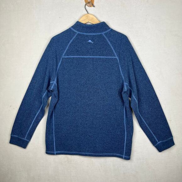 Tommy Bahama Sweater Men's Large Cadet Copen Blue Reversible Snap Button - Picture 2 of 7